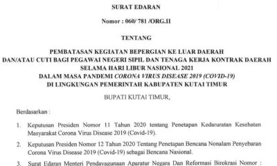 PNS dan TK2D Kutim di Larang Keluar Daerah